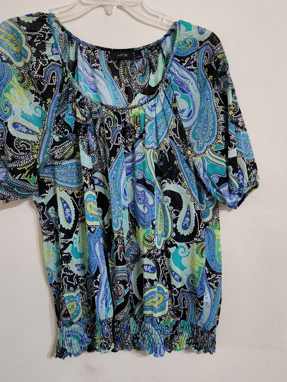 Apt. 9 Women's Paisley Short Sleeve Blouse in Teal/Black
